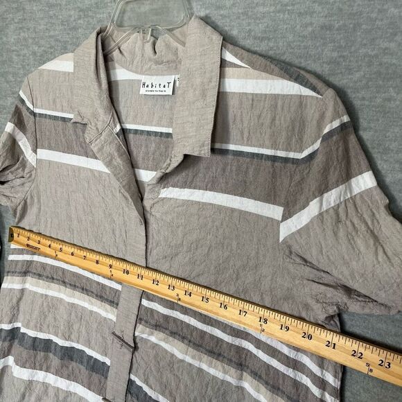 Habitat Lagenlook Artsy Tunic Top Women's Medium Taupe Gray Swing Striped Funky - Picture 8 of 13